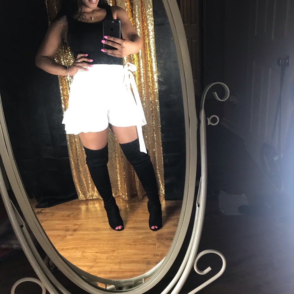 White Frill Leg Shorts